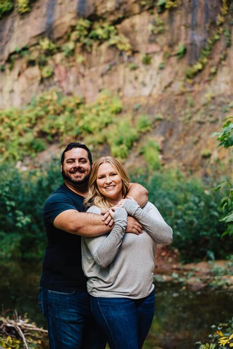 Engaged Couple Hugging West Fork Trail Arizona Photographer Chris