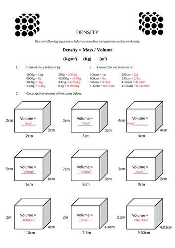 Gcse Physics Paper 1 Density Mass And Volume Calculations Worksheet