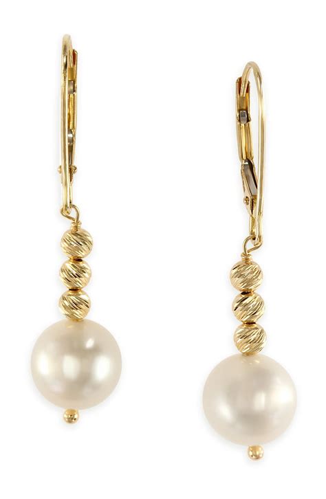 effy 14k yellow gold freshwater pearl drop earrings in white modesens