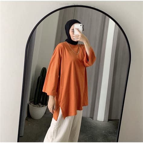 Jual Baju Kaos Oversize Wanita Slit Daily Top Basic Jumbo Xxl Lengan