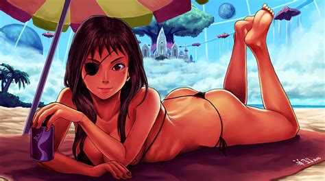 Wallpaper Illustration Anime Girls Barefoot Beach Cartoon Black