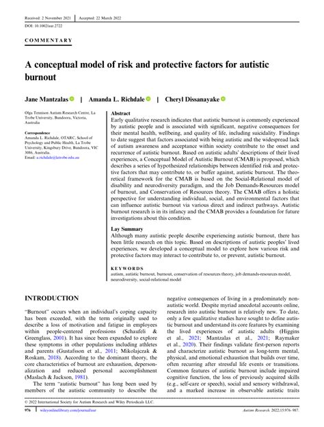 Pdf A Conceptual Model Of Risk And Protective Factors For Autistic