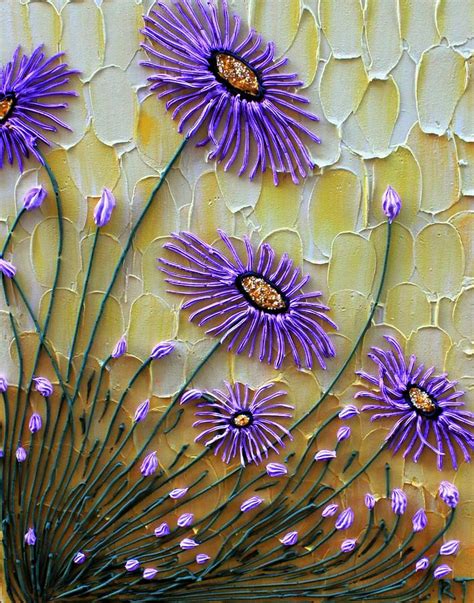 Breakthrough Purple Abstract Daisy Flowers Painting By Ruth Taylor