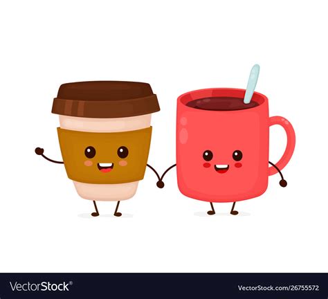 Happy Cute Smiling Funny Coffee Cups Royalty Free Vector