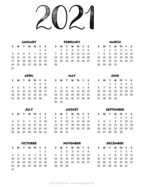 Printable 2021 Calendar One Page