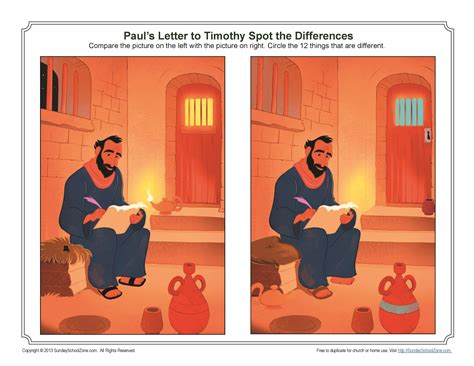 Pauls Letter To Timothy Spot The Differences Bible Activities