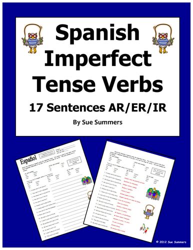 Spanish Imperfect Tense Verbs Worksheet 17 Sentences Teaching Resources
