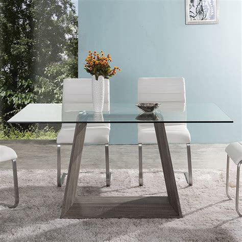 Armen Living Bravo Dining Table With Clear Glass And Sonoma Wood Finish Home And Kitchen