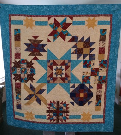 Western Throw Quilt In Turquoise Browntan Red Fabric With Etsy