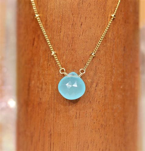 Chalcedony Necklace Blue Gemstone Necklace Layering Necklace