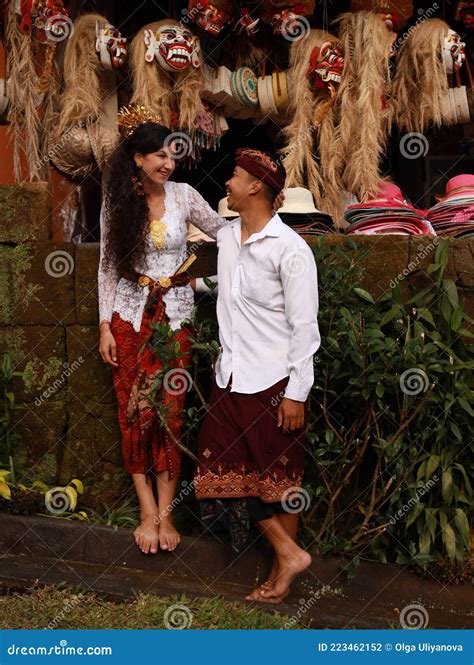 Balinese Culture Multicultural Couple Wearing Traditional Balinese