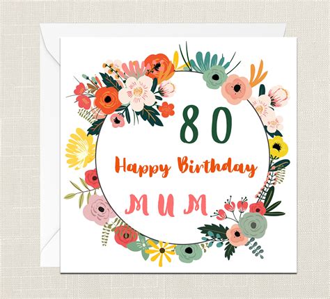 Mum Happy 80th Birthday Greetings Card With Envelope Etsy