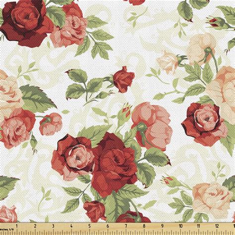Roses Fabric By The Yard Romantic Nostalgic Composition With