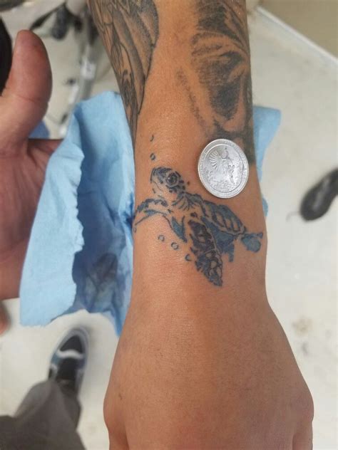 Matching mother daughter tattoo idea. Quarter sized watercolor turtle | Turtle tattoo, Tattoos ...