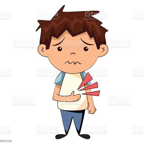 Cartoon Image Of Young Boy With A Stomach Ache Stock Vector Art