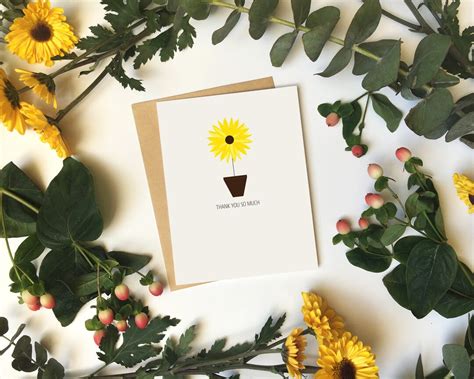 Sunflower Thank You Card Thank You So Much Any Occasion Flowers Thank