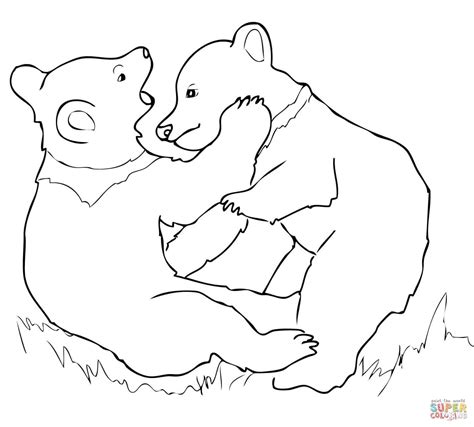 Grizzly Bear Cubs Playing Super Coloring Bear Coloring Pages