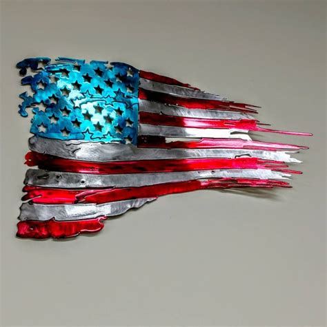 Tattered And Torn American Metal Flag American Flag Tattered Etsy