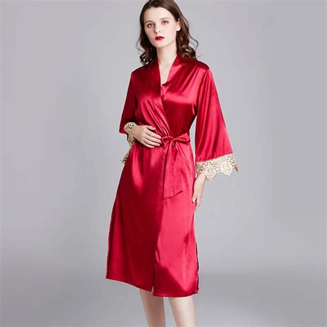 Women Sexy Silk Kimono Dressing Lace Lingerie Belt Bath Robe Nightwear