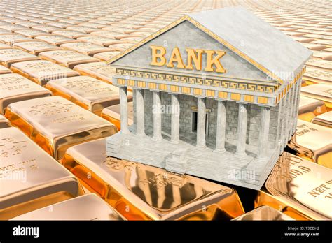 Bank Building On The Backdrop From Golden Ingots 3d Rendering Stock