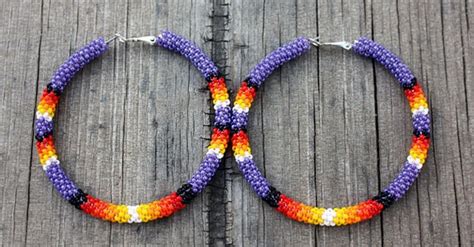 Purple Native American Beaded Hoop Earrings By Eleumne On Etsy