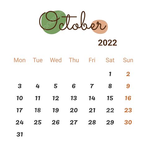 Gambar Kalender Oktober 2022 Dengan Gumpalan Estetika Oktober 2022
