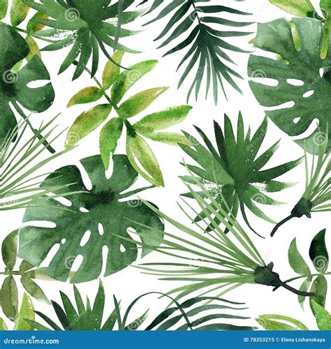 Watercolor Tropical Leaves Seamless Stock Illustration Illustration