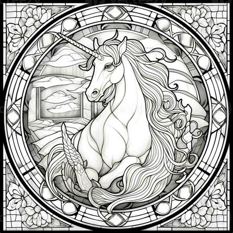 Stained Glass Unicorn Coloring Pages 26957811 Stock Photo At Vecteezy
