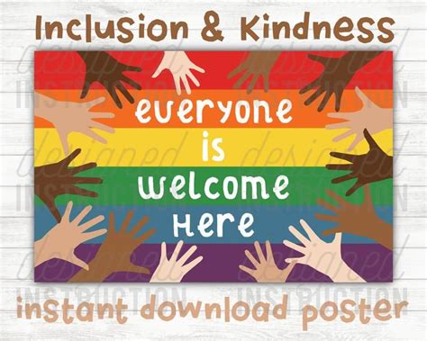Everyone Is Welcome Here Rainbow Poster Classroom Poster Etsy In