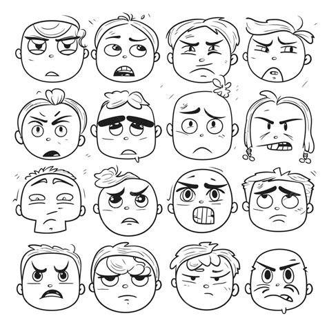 Image Of Cartoon Expression Of Various Faces Outline Sketch Drawing
