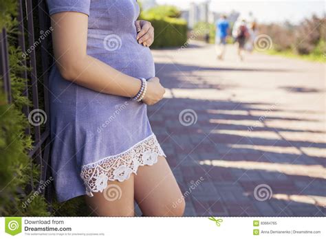 Beautiful Brunette Caucasian Pregnant Woman On Summer Walk Outdo Stock Image Image Of