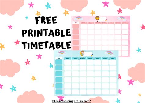 Weekly Planner For Kids Timetable For Kids Free Printable Shining