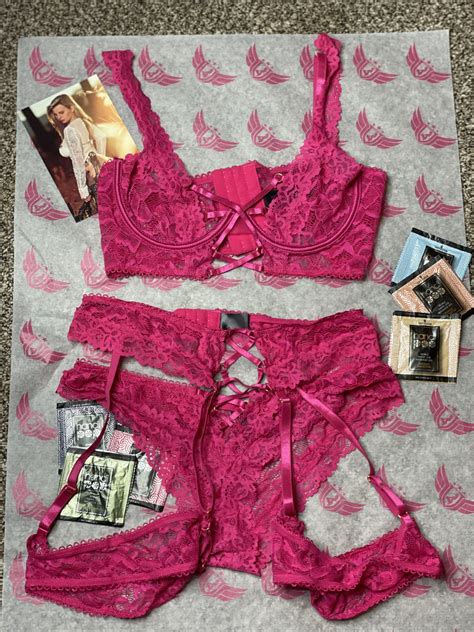 pink bra garter and panty set becca66