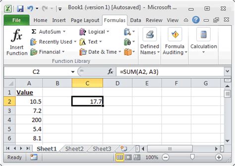 Ms Excel How To Use The Sum Function Ws