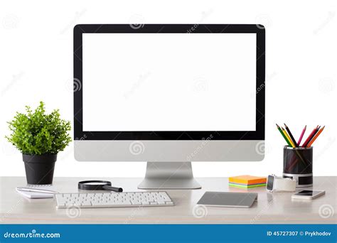 Computer With Isolated Screen Stands On The Table Stock Image Image