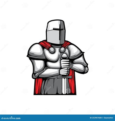 Knight In Long Cloak With Red Feathers In Helmet Stock Vector
