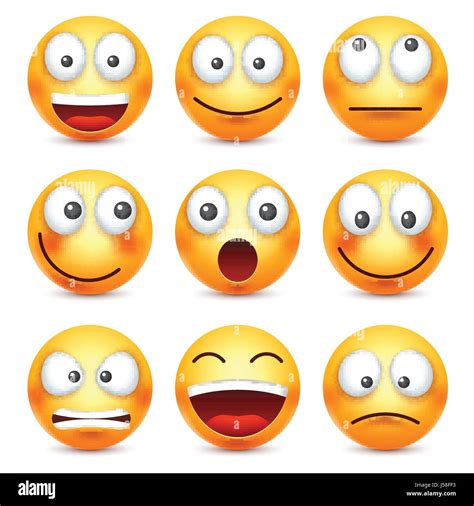 Smileyemoticon Set Yellow Face With Emotions Facial Expression 3d
