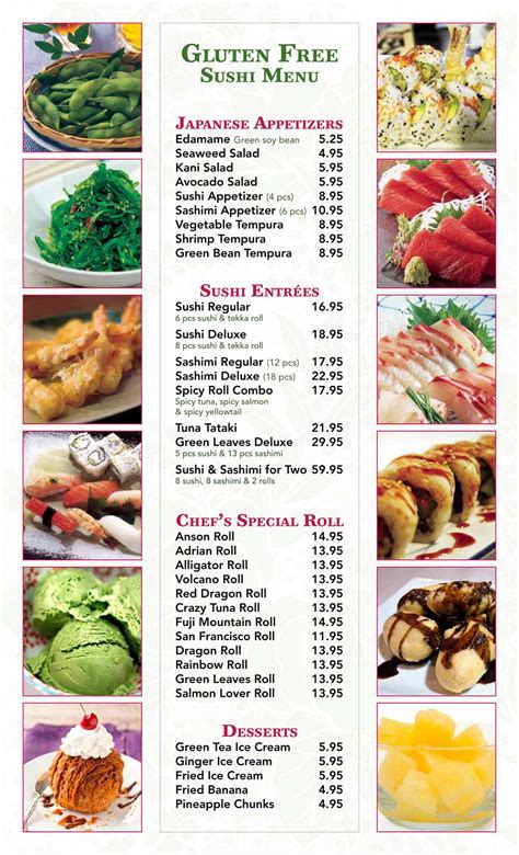 Traditional sushi rice is gluten free. Gluten Free Sushi Menu - Green Leaves Chinese Restaurant ...