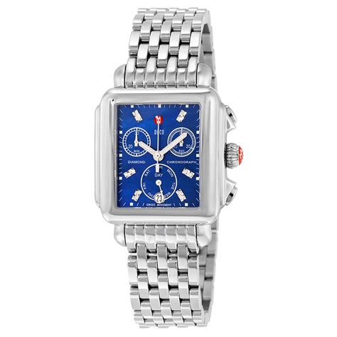 Michele Deco Chronograph Blue Mother Of Pearl With 05 Ct Diamond Dial
