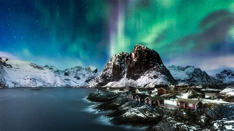 Polar Lights Over Lofoten Norway Wallpaper Backiee