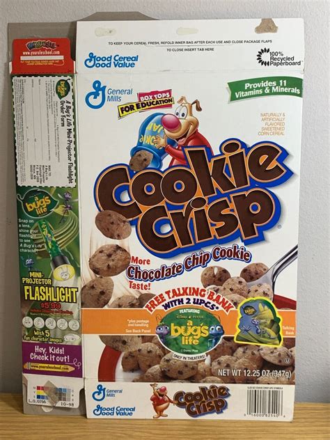 Gm Cookie Crisp Cereal Box With Bugs Life Talking Bank And Recalled