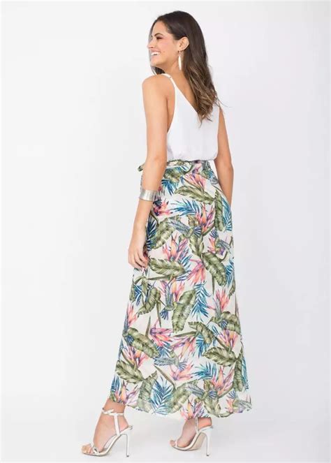 Maxi Wrap Skirt Roses Floral Print White Likemary