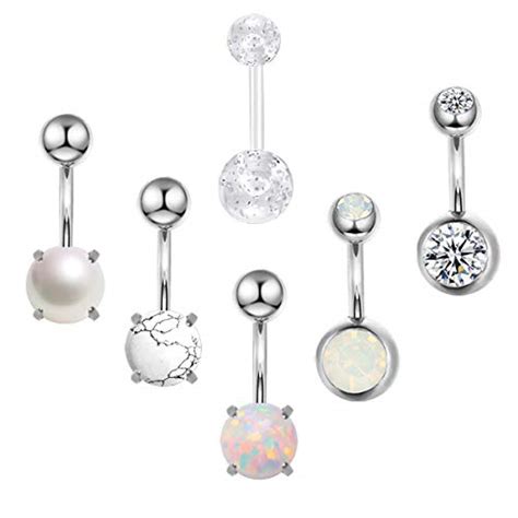 Buy CZCCZC 14G Stainless Steel Belly Button Rings Marble Stone For