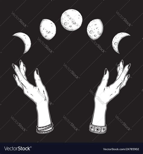 Moon Phases In Hands Witch Royalty Free Vector Image