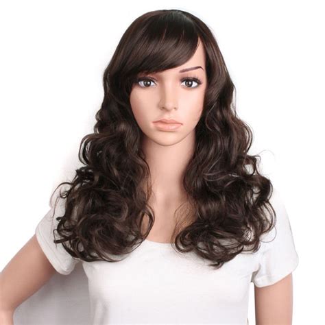 Long Wavy Womens Wigs Black Dark Brown 50cm Heat Resistant Synthetic