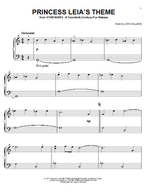 Princess Leias Theme Sheet Music John Williams Easy Piano
