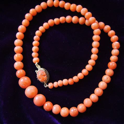 Victorian Coral Necklace With Coral Cameo Clasp From Uchizonogallery On