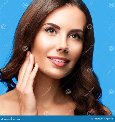 Woman With Naked Shoulders On Blue Stock Image Image Of Latinos