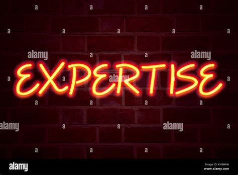 Expertise Neon Sign On Brick Wall Background Fluorescent Neon Tube Sign On Brickwork Business