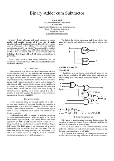 Binary Adder Cum Subtractor Vivek Modi